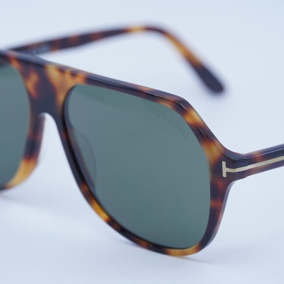 Tom Ford Hayes FT0934 53N Sunglasses Havana Aviator Frame, Green Lenses - Picture 2 of 10